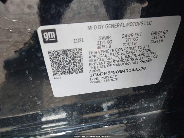44767524 :رقم المزاد ، 1G6DP5RK6M0144529 vin ، 2021 Cadillac Ct5 Sport مزاد بيع