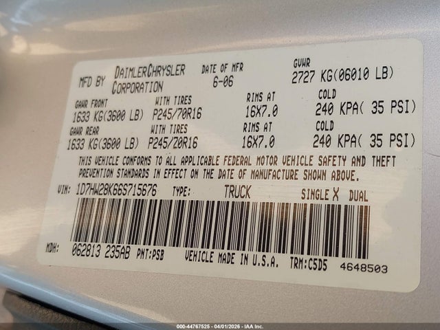 2006 DODGE DAKOTA 1D7HW28K66S715676 Photo 8