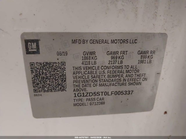 1G1ZD5ST0LF005337 Chevrolet Malibu Fwd Lt