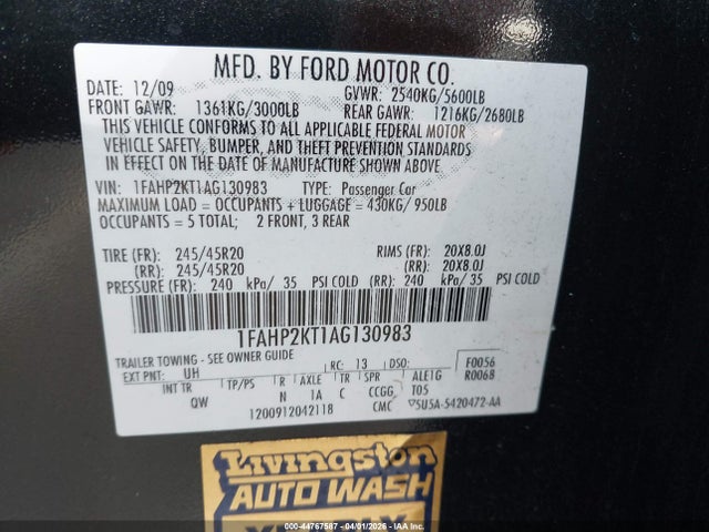 2010 FORD TAURUS 1FAHP2KT1AG130983 Photo 8