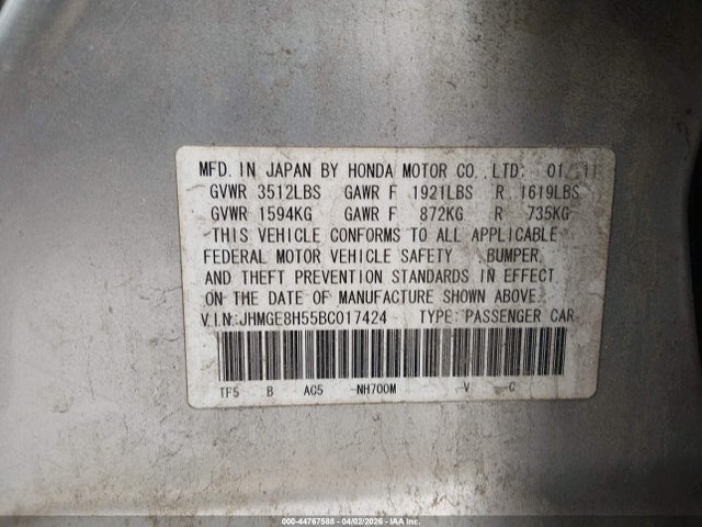 Продажа на аукционе авто 2011 Honda Fit Sport, vin: JHMGE8H55BC017424, номер лота: 44767588