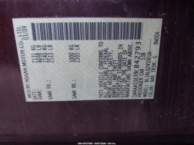 2009 NISSAN MAXIMA 1N4AA51E39C842793 Photo 8
