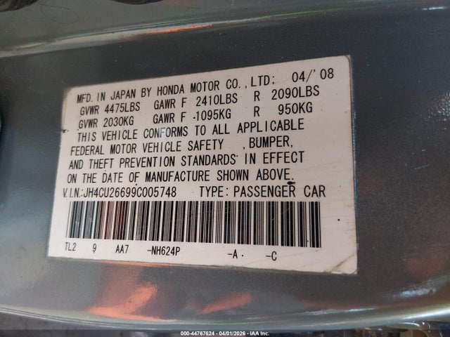 Продаж на аукціоні авто 2009 Acura Tsx, vin: JH4CU26699C005748, номер лоту: 44767624