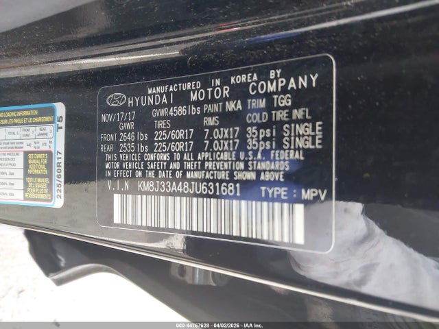 Aukcja sprzedaży 2018 Hyundai Tucson Sel, vin: KM8J33A48JU631681, numer aukcji: 44767628
