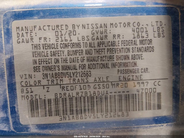 Aukcja sprzedaży 2020 Nissan Sentra Sr Xtronic Cvt, vin: 3N1AB8DV5LY212683, numer aukcji: 44767630