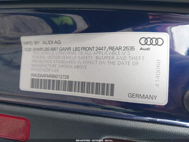 Продаж на аукціоні авто 2021 Audi A4 Premium 45 Tfsi S Line Quattro S Tronic, vin: WAUDAAF44MA012728, номер лоту: 44767655