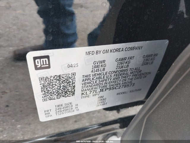 Продажа на аукционе авто 2025 Chevrolet Trax Fwd 2rs, vin: KL77LJEP9SC278573, номер лота: 44767659