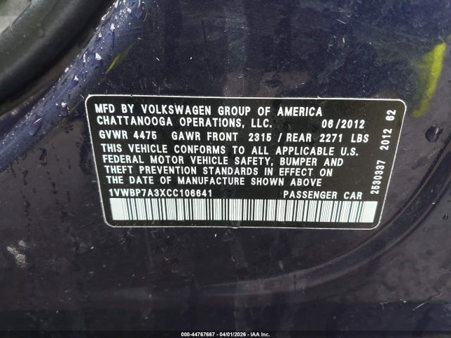 2012 VOLKSWAGEN PASSAT 1VWBP7A3XCC106641 Photo 8