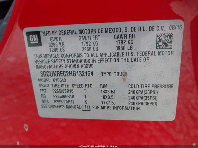3GCUKREC2HG132154 Chevrolet Silverado 1500 2lt