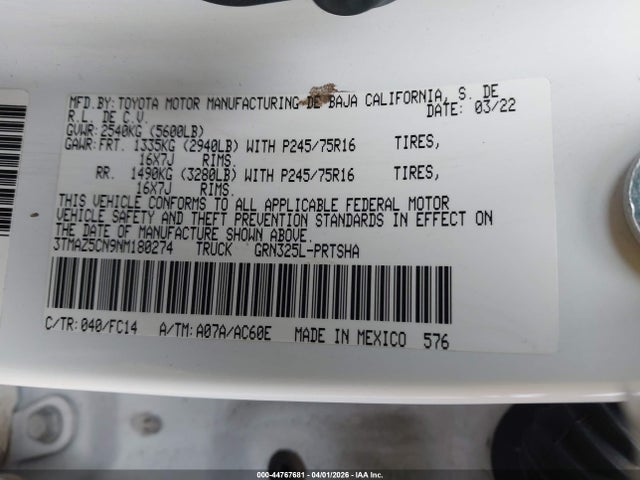 2022 TOYOTA TACOMA 3TMAZ5CN9NM180274 Photo 8