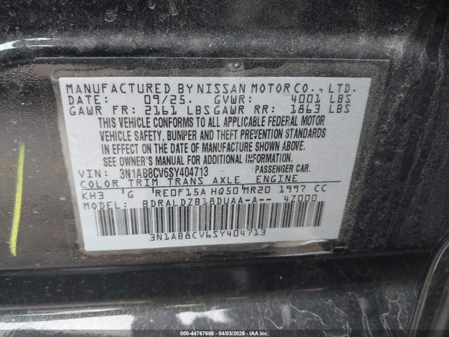 Aukcja sprzedaży 2025 Nissan Sentra Sv, vin: 3N1AB8CV6SY404713, numer aukcji: 44767688