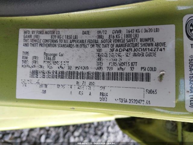 Продажа на аукционе авто 2013 Ford Fiesta Se, vin: 3FADP4BJ0DM142741, номер лота: 44767723