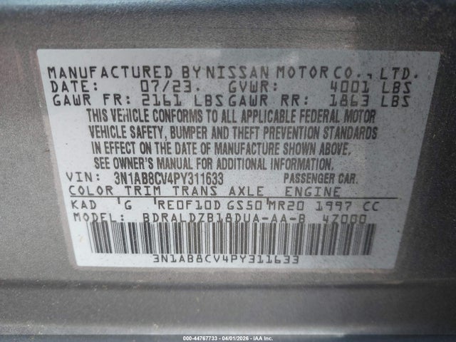 Продаж на аукціоні авто 2023 Nissan Sentra Sv Xtronic Cvt, vin: 3N1AB8CV4PY311633, номер лоту: 44767733