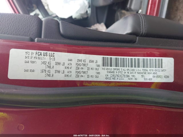 Aukcja sprzedaży 2019 Jeep Grand Cherokee Laredo E 4x4, vin: 1C4RJFAG1KC791904, numer aukcji: 44767735