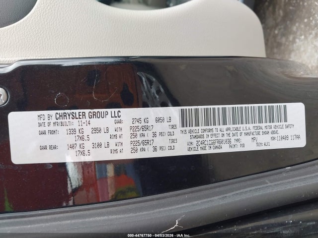 Продажа на аукционе авто 2015 Chrysler Town & Country Touring-l, vin: 2C4RC1CG6FR601036, номер лота: 44767750