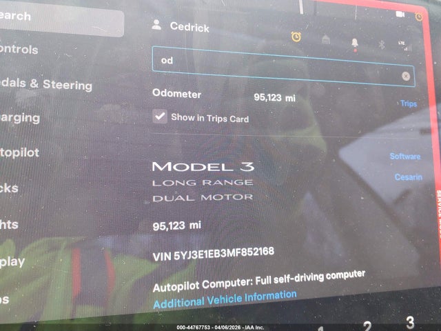 Aukcja sprzedaży 2021 Tesla Model 3 Long Range Dual Motor All-wheel Drive, vin: 5YJ3E1EB3MF852168, numer aukcji: 44767753