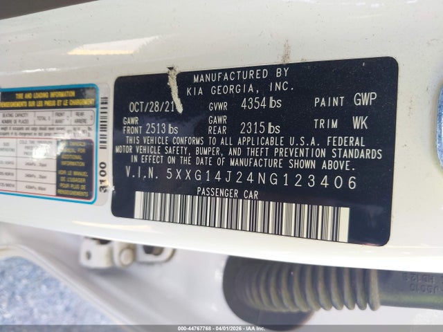 5XXG14J24NG123406 KIA K5 LXS