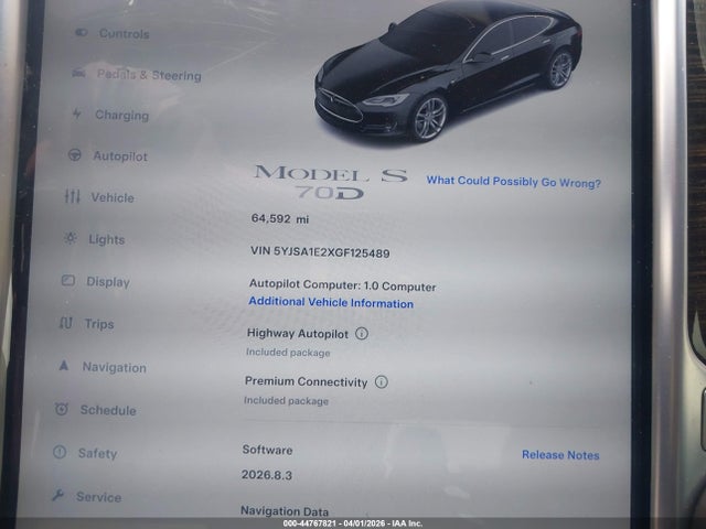 Aukcja sprzedaży 2016 Tesla Model S 60d/70d/75d/85d/90d, vin: 5YJSA1E2XGF125489, numer aukcji: 44767821