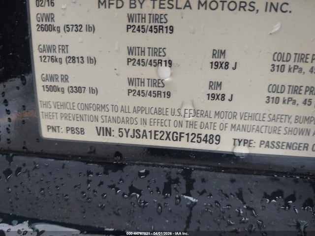 Aukcja sprzedaży 2016 Tesla Model S 60d/70d/75d/85d/90d, vin: 5YJSA1E2XGF125489, numer aukcji: 44767821