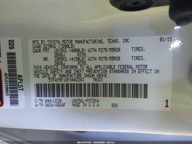 5TFAY5F1XFX442343 Toyota Tundra Platinum 5.7l V8