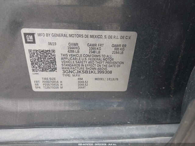 Chevrolet TRAX LS 2019 3GNCJKSB1KL399308 Image 9