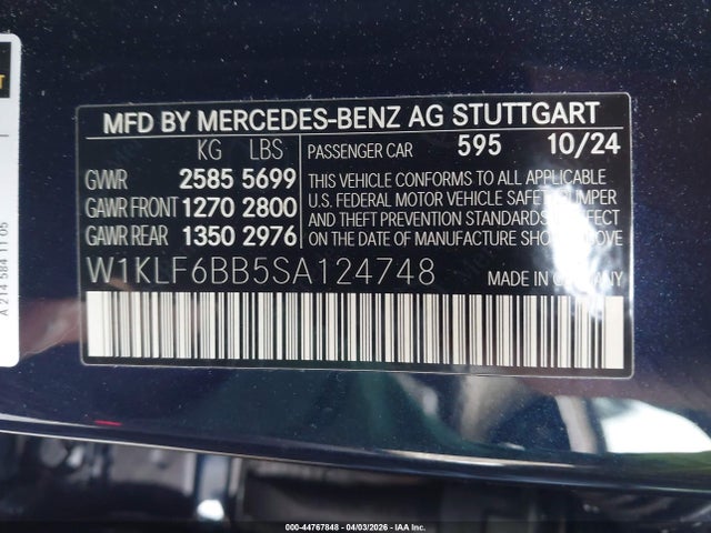 Aukcja sprzedaży 2025 Mercedes-benz E 450 4matic, vin: W1KLF6BB5SA124748, numer aukcji: 44767848