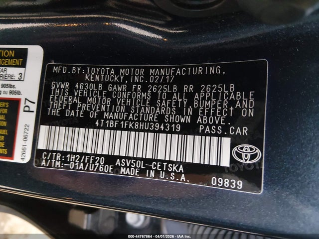 2017 TOYOTA CAMRY 4T1BF1FK8HU394319 Photo 8