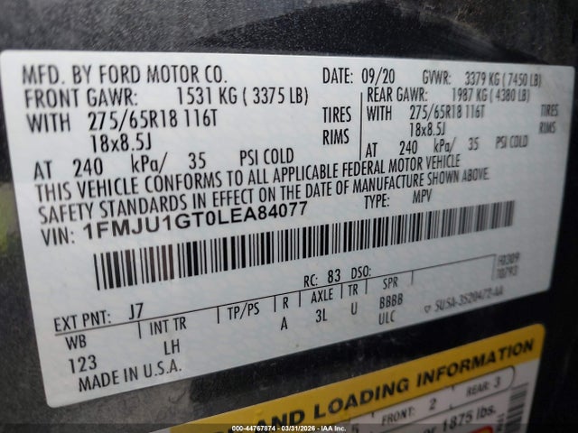1FMJU1GT0LEA84077 Ford Expedition Xl