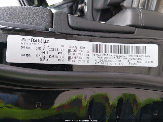Aukcja sprzedaży 2019 Jeep Grand Cherokee Laredo E 4x4, vin: 1C4RJFAG7KC845450, numer aukcji: 44767888