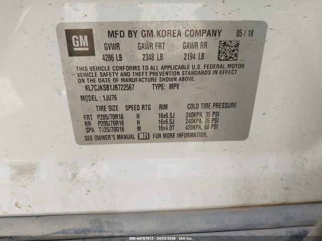 Chevrolet TRAX LS 2018 KL7CJKSB1JB722567 Image 9