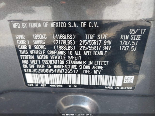 3CZRU6H54HM726512 Honda HR-V EX