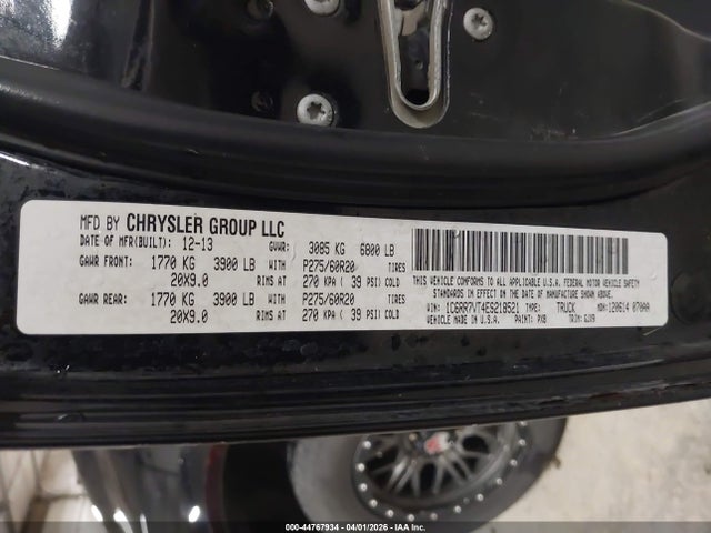 44767934 :رقم المزاد ، 1C6RR7VT4ES218521 vin ، 2014 Ram 1500 Laramie مزاد بيع