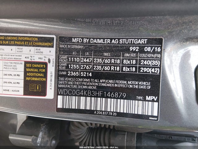 Aukcja sprzedaży 2017 Mercedes-benz Glc 300 4matic, vin: WDC0G4KB3HF146879, numer aukcji: 44767944