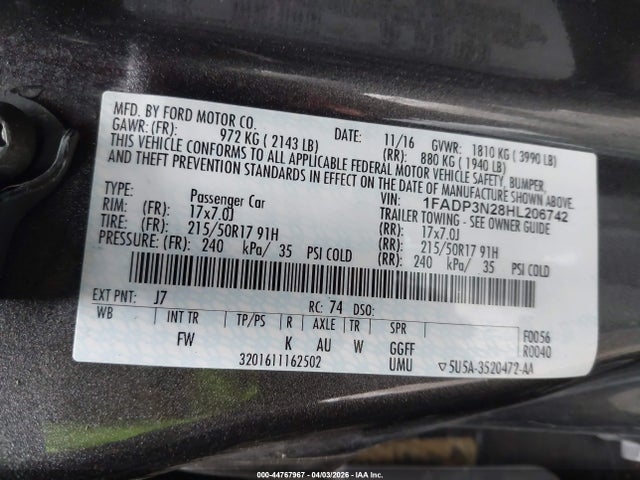 1FADP3N28HL206742 Ford Focus Titanium