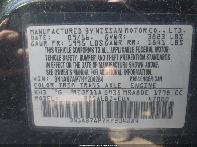Aukcja sprzedaży 2017 Nissan Sentra S, vin: 3N1AB7AP7HY204284, numer aukcji: 44767968