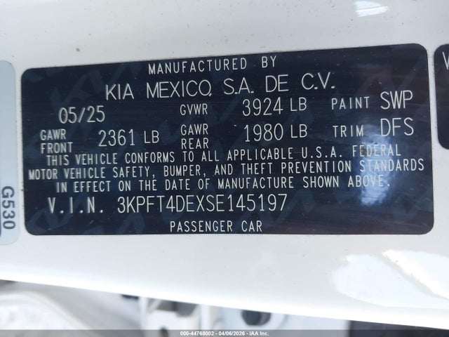 44768002 :رقم المزاد ، 3KPFT4DEXSE145197 vin ، 2025 Kia K4 Lx مزاد بيع