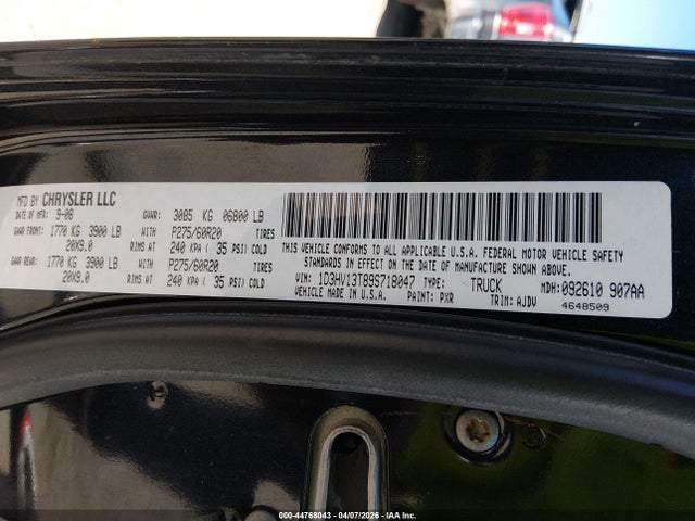 Продаж на аукціоні авто 2009 Dodge Ram 1500 Slt/sport/trx, vin: 1D3HV13T89S718047, номер лоту: 44768043