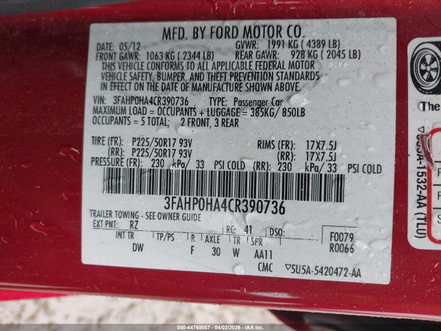 Продаж на аукціоні авто 2012 Ford Fusion Se, vin: 3FAHP0HA4CR390736, номер лоту: 44768057