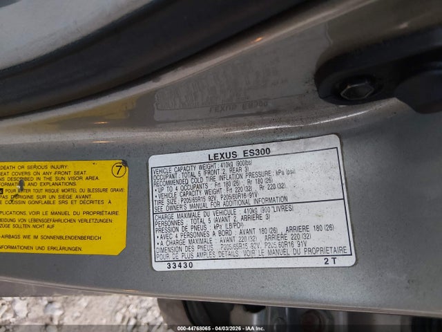 2001 LEXUS ES 300 JT8BF28G615109294 Photo 8