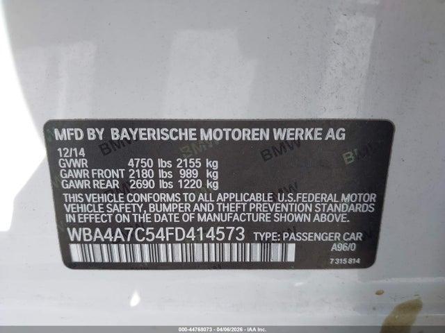 2015 Bmw 428 Gran Coupe Xdrive მანქანა იყიდება აუქციონზე, vin: WBA4A7C54FD414573, აუქციონის ნომერი: 44768073