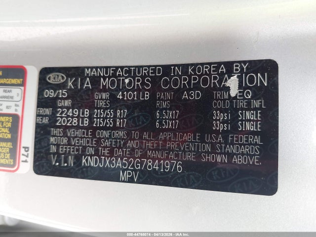 Продажа на аукционе авто 2016 Kia Soul !, vin: KNDJX3A52G7841976, номер лота: 44768074