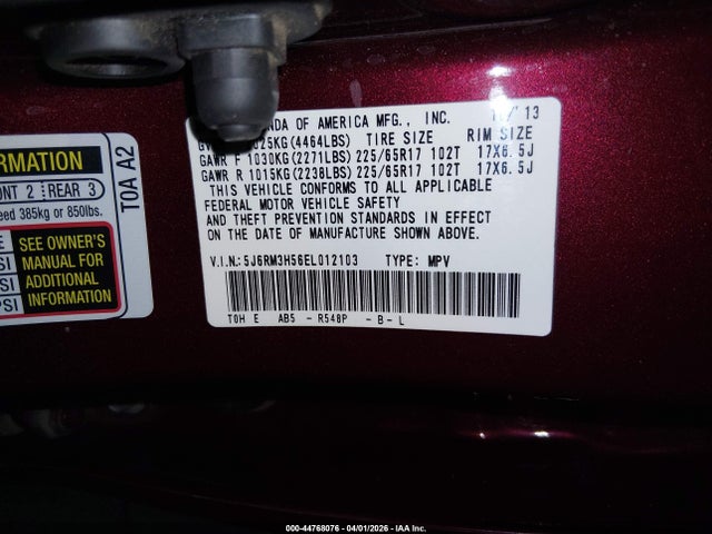 Honda CR-V EX 2014 5J6RM3H56EL012103 Image 9