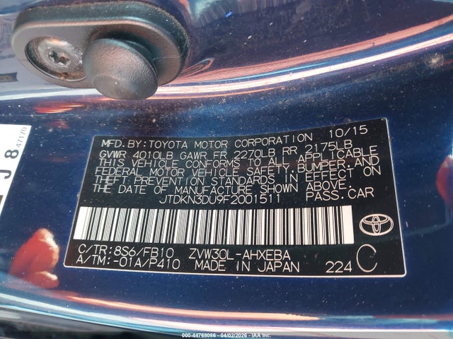 Toyota Prius Two 2015 JTDKN3DU9F2001511 Image 9