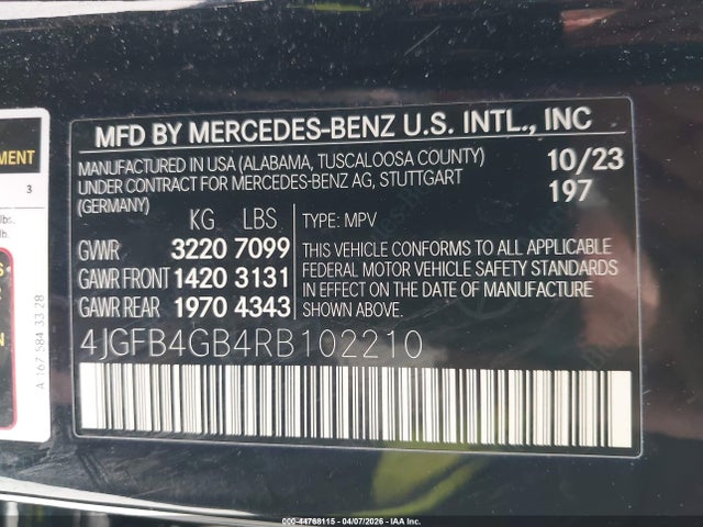 2024 Mercedes-benz Gle 450 Plug-in Hybrid 4matic მანქანა იყიდება აუქციონზე, vin: 4JGFB4GB4RB102210, აუქციონის ნომერი: 44768115