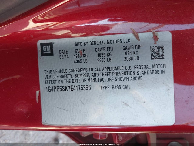 44768116 :رقم المزاد ، 1G4PR5SK7E4175356 vin ، 2014 Buick Verano Convenience Group مزاد بيع