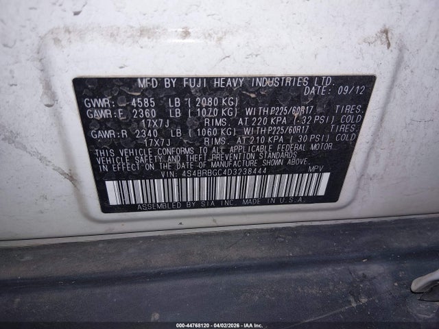 44768120 :رقم المزاد ، 4S4BRBGC4D3238444 vin ، 2013 Subaru Outback 2.5i Premium مزاد بيع
