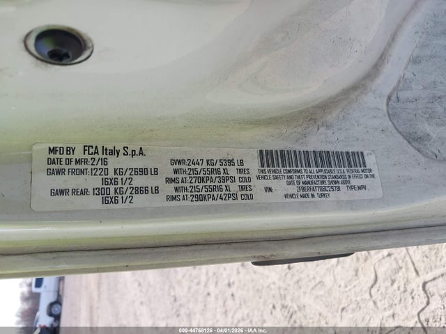 Aukcja sprzedaży 2016 Ram Promaster City Tradesman, vin: ZFBERFAT7G6C29781, numer aukcji: 44768126