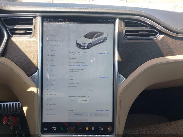 2012 Tesla Model S Signature მანქანა იყიდება აუქციონზე, vin: 5YJSA1DN1CFS00151, აუქციონის ნომერი: 44768130