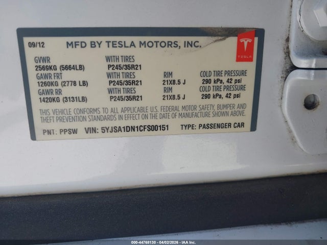 2012 TESLA MODEL S 5YJSA1DN1CFS00151 Photo 8