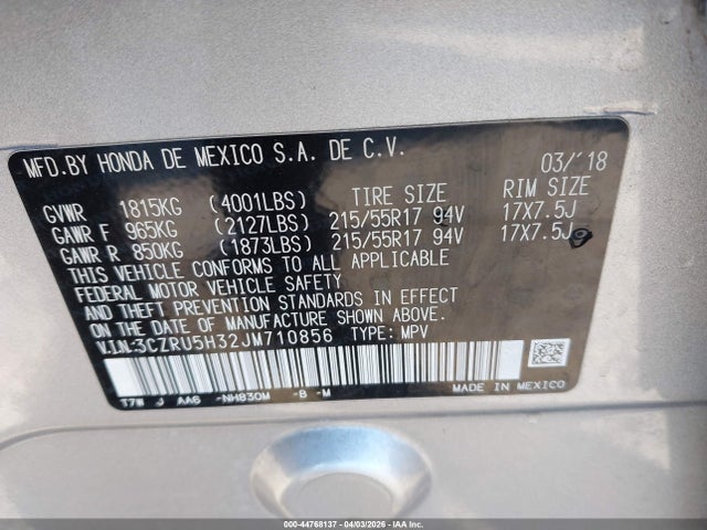 3CZRU5H32JM710856 Honda HR-V LX
